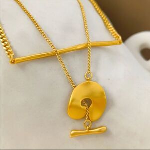 New 18k Gold Plated Unique Bar Toggle Necklace